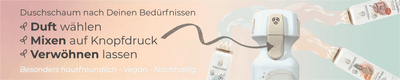 YOUCISION Weltneuheit Dispenser und Duschschaum-Ingies: Erster personalisierbarer Duschschaum aus Deutschland - Duft & Pflege nach deinen Bedürfnissen mischen. Die perfekte Alternative zu Duschgel.